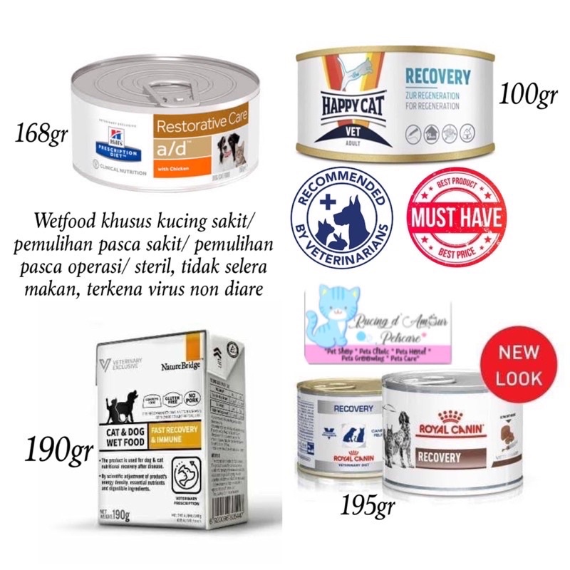 Jual Recovery wetfood berbagai merk rekomendasi vet royal canin rc science diet amA/D urgent