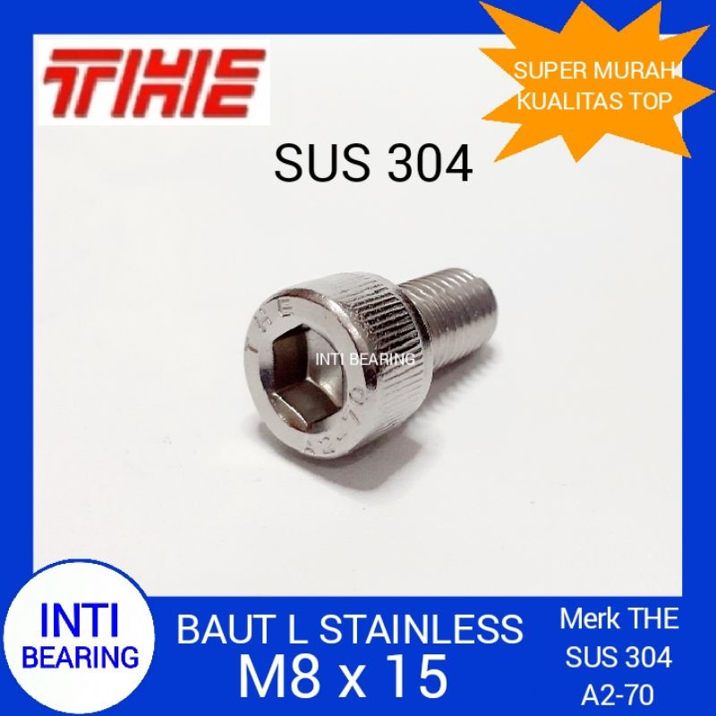 Jual BAUT L STAINLESS M8 x 15 MERK THE M8x15 SS SUS 304 M8x16 M8 x 16