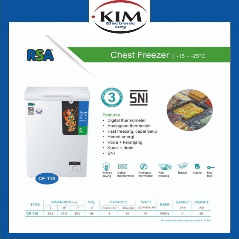 Jual RSA CF100/110 CHEST FREEZER 100 LT LITER / FREEZER BOX RSA CF100