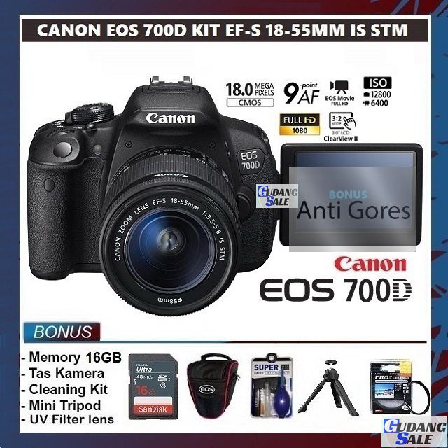 Jual [NEW] KAMERA CANON EOS 700D + LENSA KIT 1855MM IS STM GARANSI 1(03)