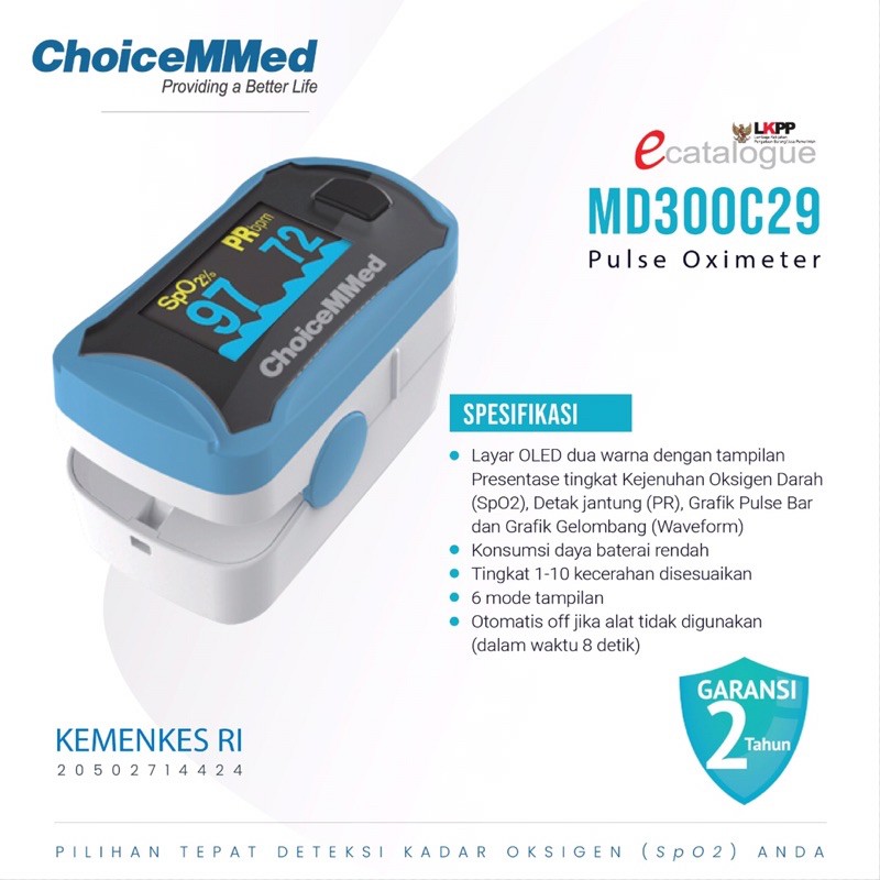 Jual Oximeter Choicemmed MD300C29/Oximeter Fingertip Saturasi Oksigen/Pulse Oxymetri Shopee