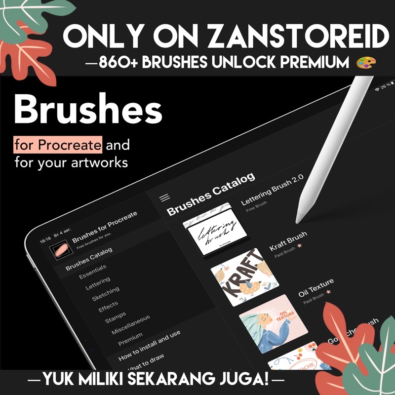 Jual procreate brush Brushes For Procreate durasi premium 1Tahun [IOS