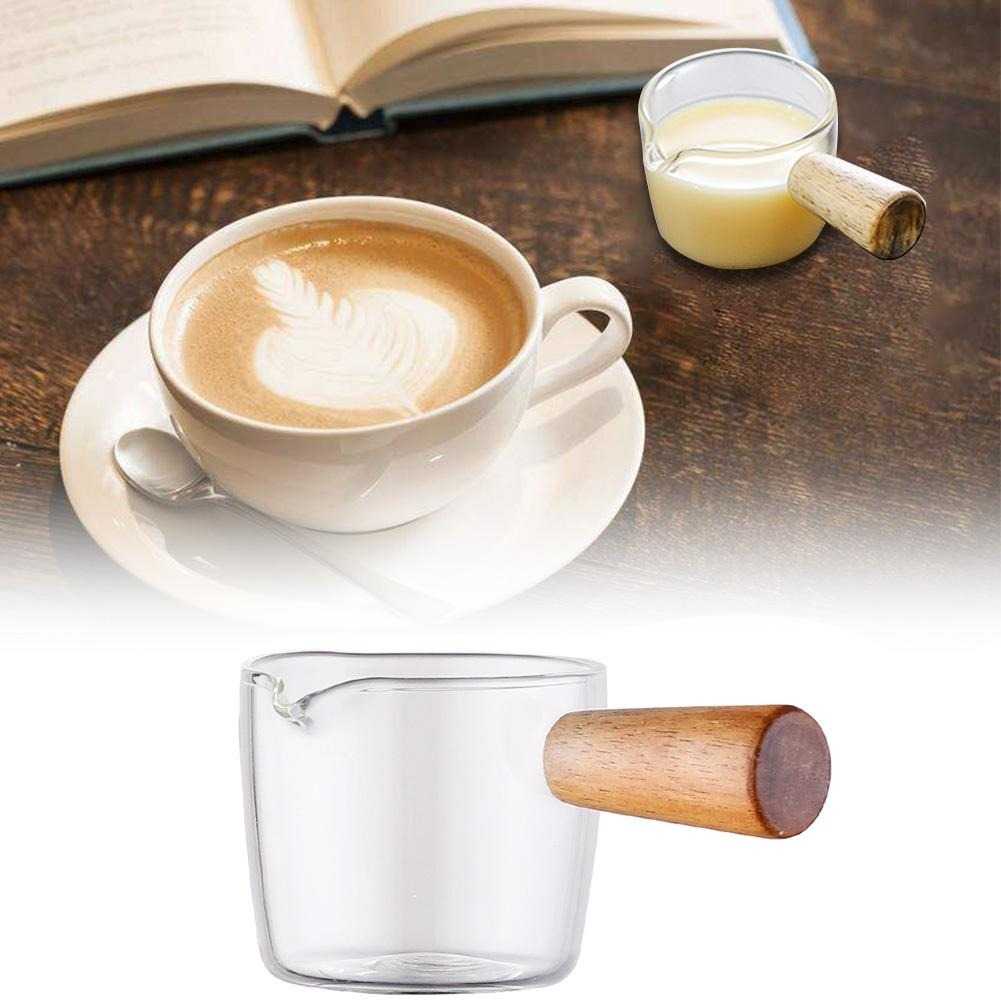 Jual [ COD } Gelas Milk Jug Kaca Handle Kayu Kopi Latte Art Gelas
