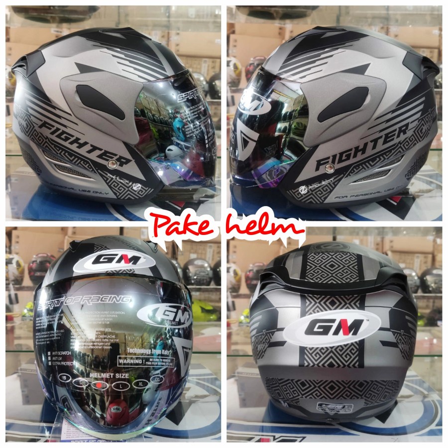 Jual HELM GM FIGHTER ZIGO GREY BLACK DOFF HELM GM HALF FACE Shopee
