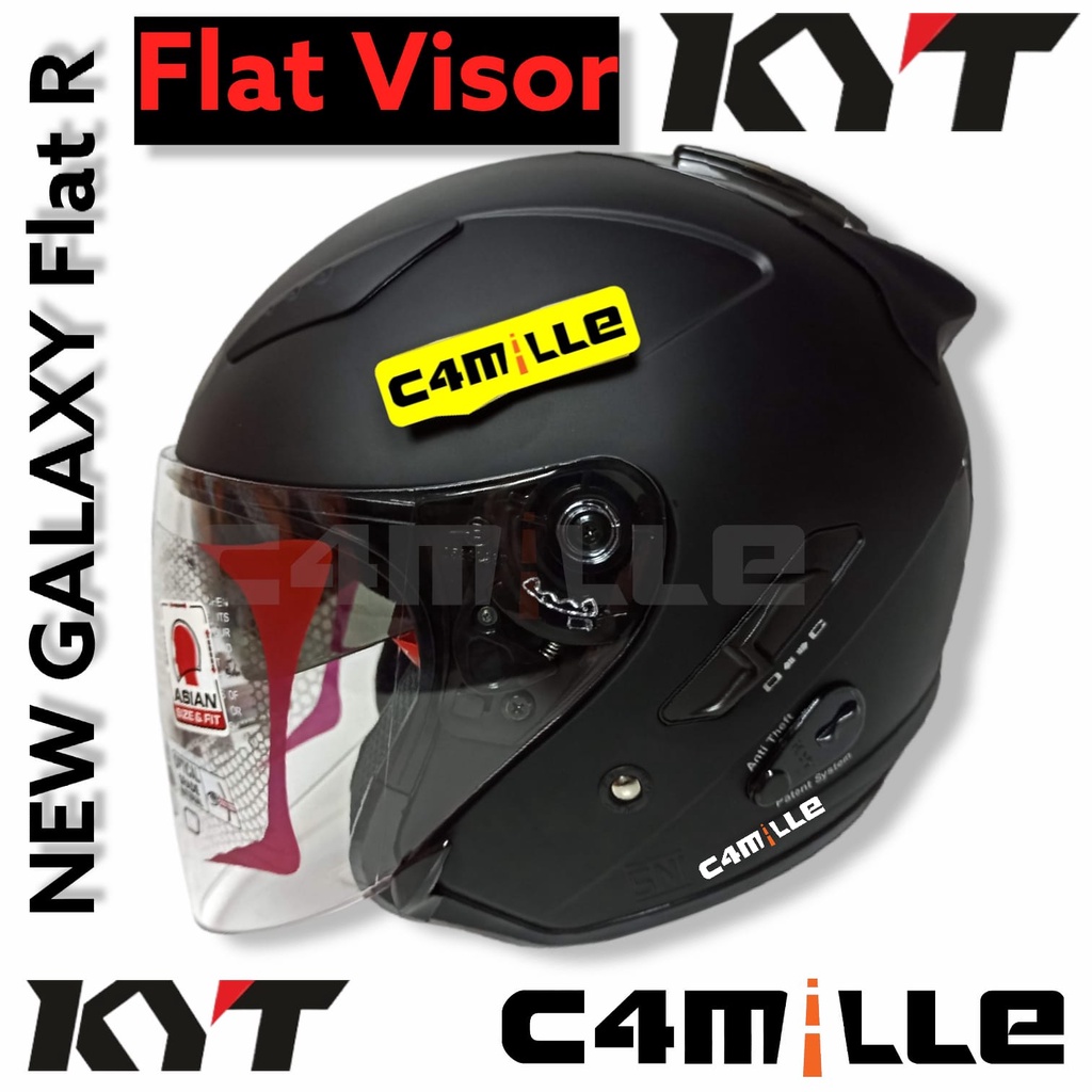 Jual HELM KYT GALAXY FLAT R SOLID BLACK DOP DOUBLE VISOR HALF FACE