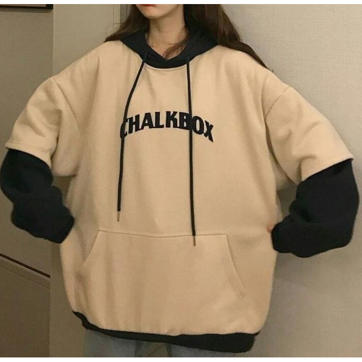 Jual Hoodie Kombinasi Oversize ChalkBox Style Korea Bahan Fleece