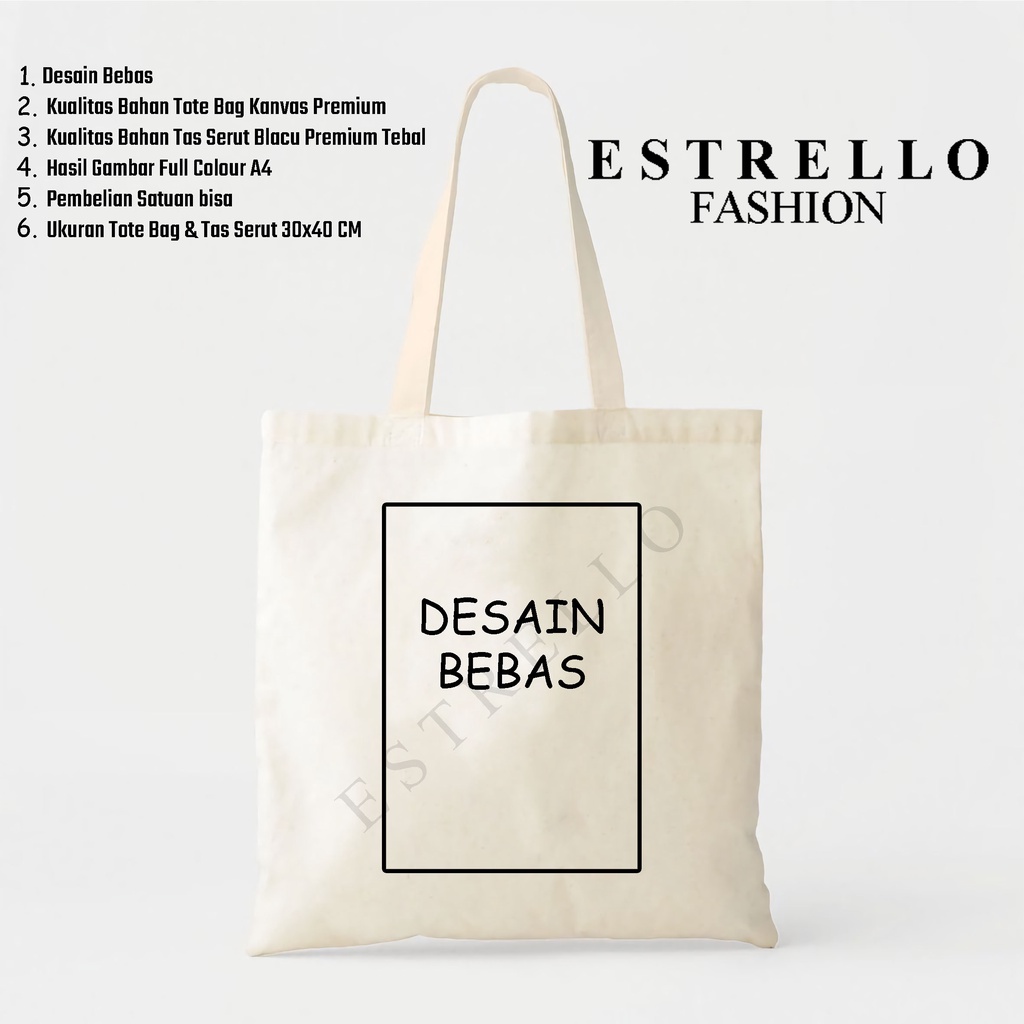 Jual Estrello Fashion Tote Bag Custom Satuan Bahan Kanvas Premium