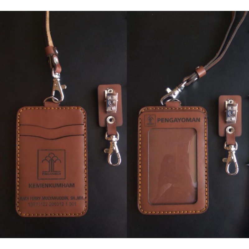 Jual Name Tag Holder Kulit Asli Custom Nama & Logo Produk Garut
