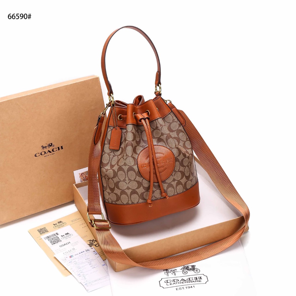 Jual 24Cm Dempsey Drawstring Bucket Bag In Signature 66590 Shopee