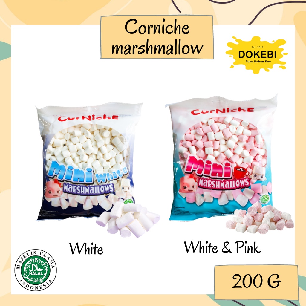 Jual CORNICHE Halal Mini Marshmallow Permen 200gr / Snow White / Pink