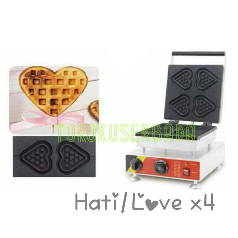 Jual Mesin Waffle Maker Cetak & Panggang Listrik (Bentuk Hati/Love x4