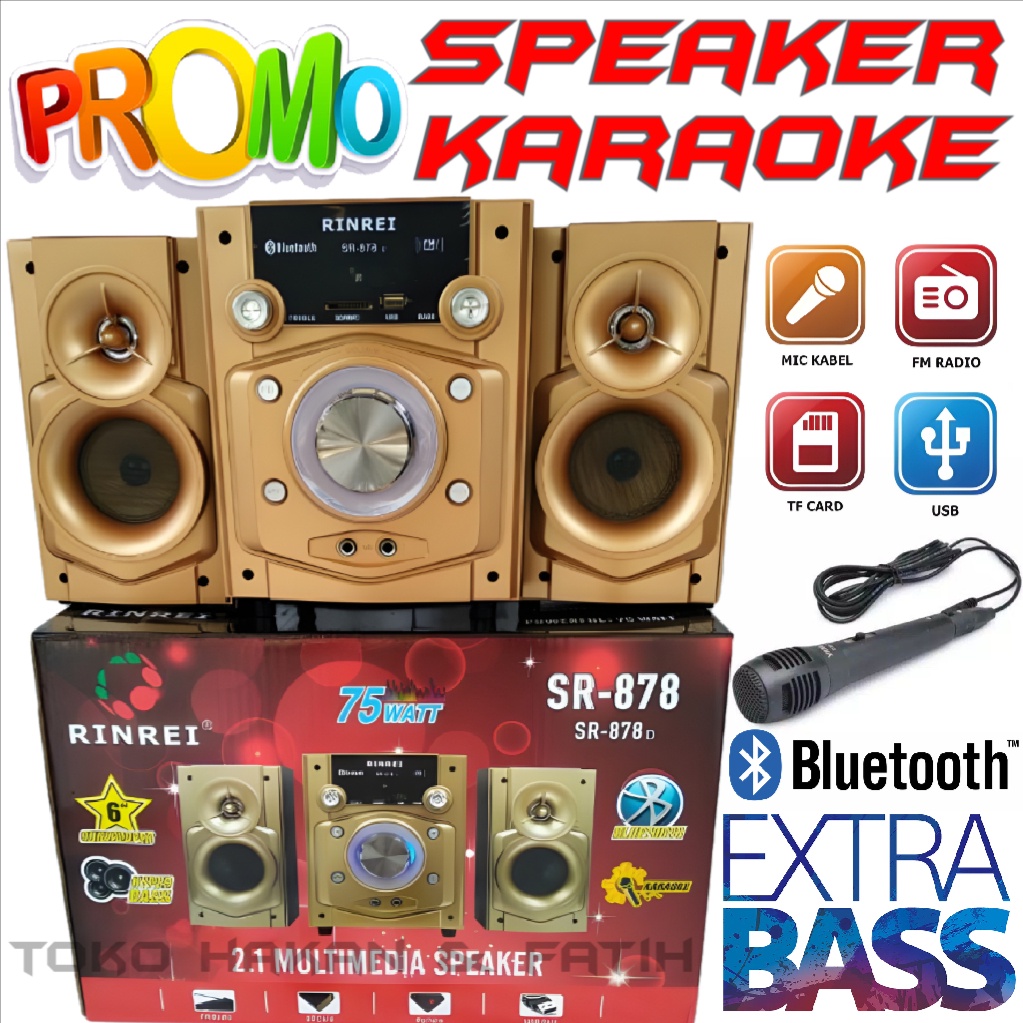 Jual RINREI SR 878 D SPEAKER AKTIF SUBWOOFER BASS BOOSTER BLUETOOTH USB RADIO DUAL KARAOKE