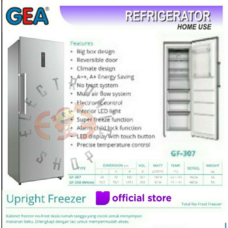 Jual Gea Upright Freezer GF 307 Freezer Rumah Tangga New Shopee Indonesia