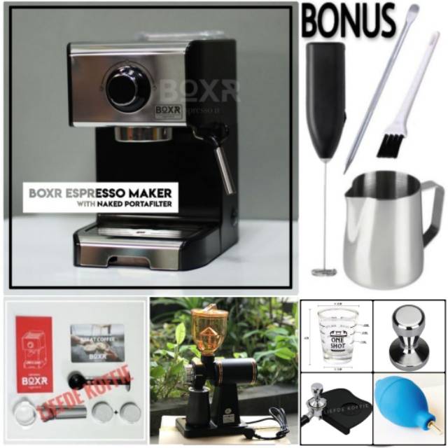 Jual Paket Kedai Alat Kopi Khusus Boxr Espresso dan Grinder dan Temper