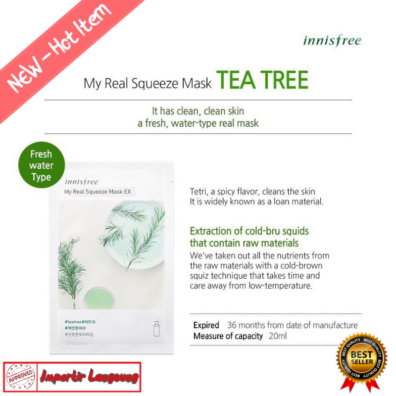 Jual SHEET MASK INNISFREE MASKER WAJAH / MUKA ORGANIK MY REAL SQUEEZE