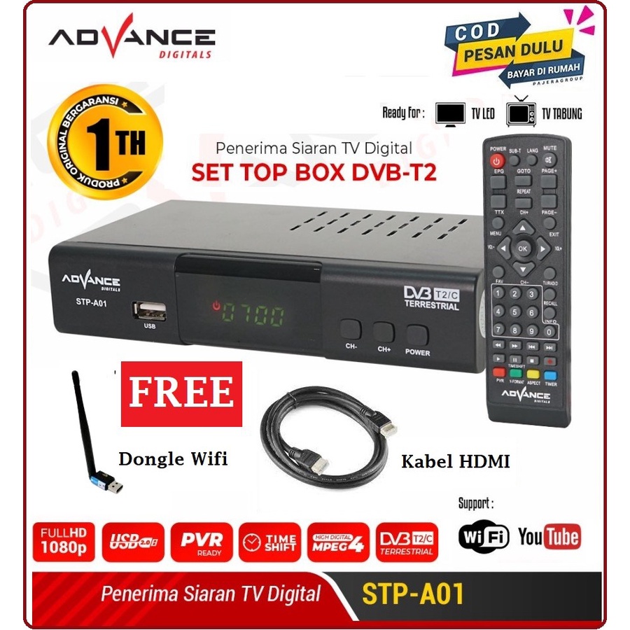 Jual Set Top Box ADVANCE STP AO1 DIGITAL DVB T2 Free Dongle dan Kabel
