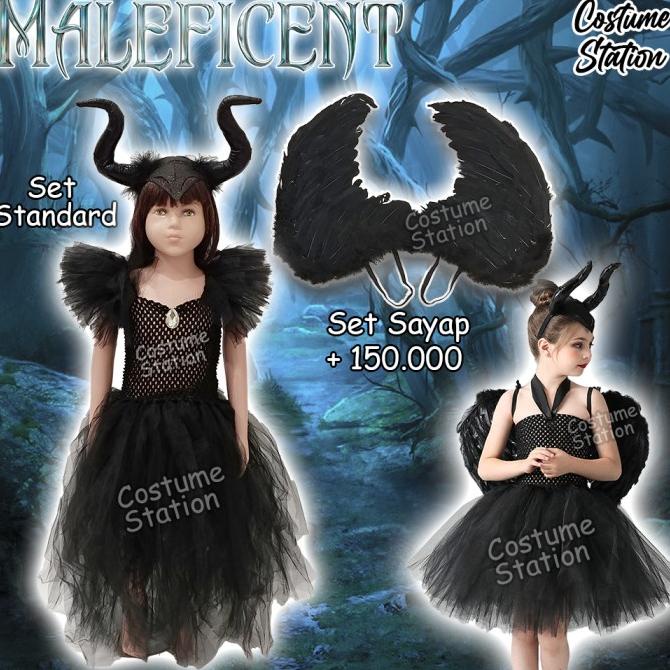 Jual Kostum Maleficent / Costume Witch Penyihir Black Devil Halloween