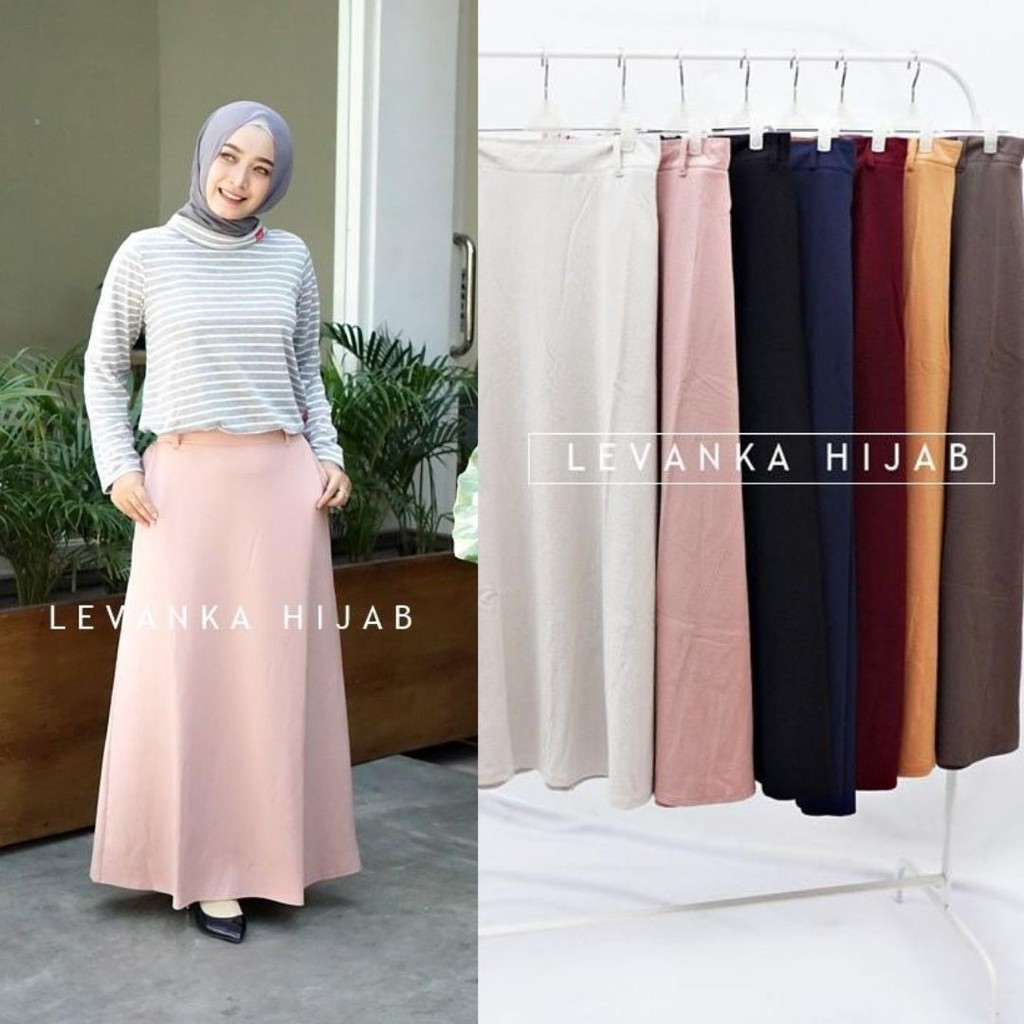 Jual Rok polos model A Line atau Rok Kerja semi Span bahan Scuba Crepe