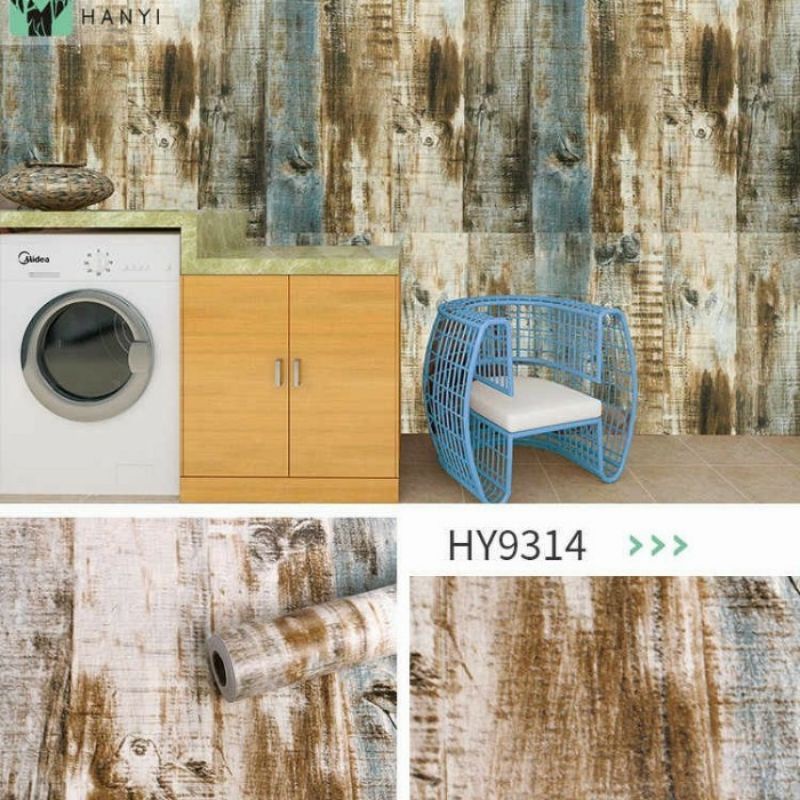 Jual Wallpaper Sticker Dinding Motif Kayu Vintage Coklat Biru Minimalis