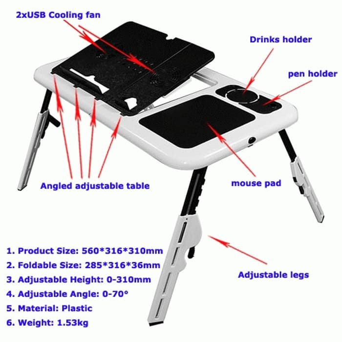 Jual T04 Portable Compact Desk With Fan, Cup Holder, Mouse Pad, Pen