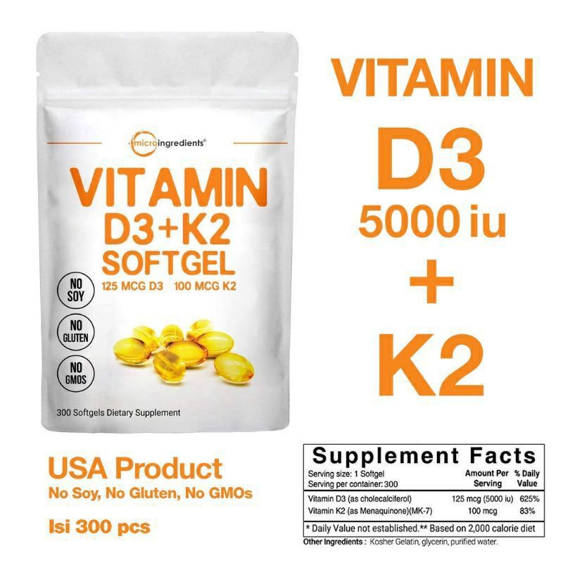 Jual Micro Ingredients Asli (USA) Vitamin D3 5000IU + K2 100MCG, 300