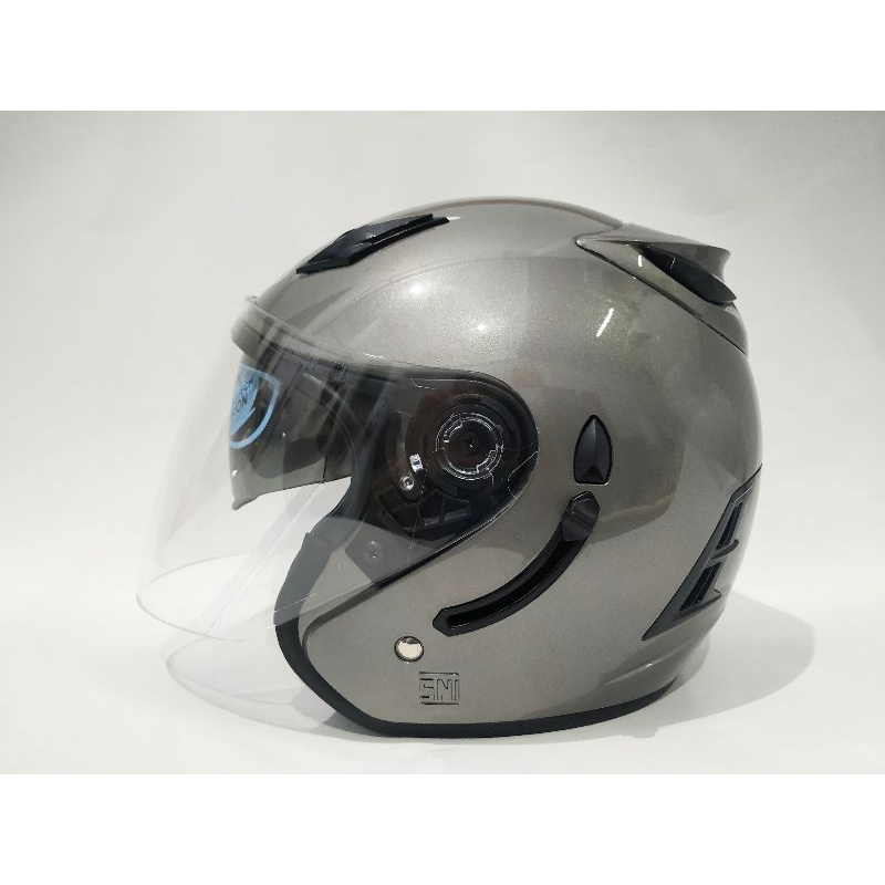Jual Helm ARL Centro Double Visor JP10 Grey Glossy Half Face SNI