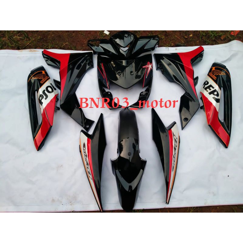 Jual Cover Bodi Full Body Halus Honda Blade 110 Lama Hitam Berstriping