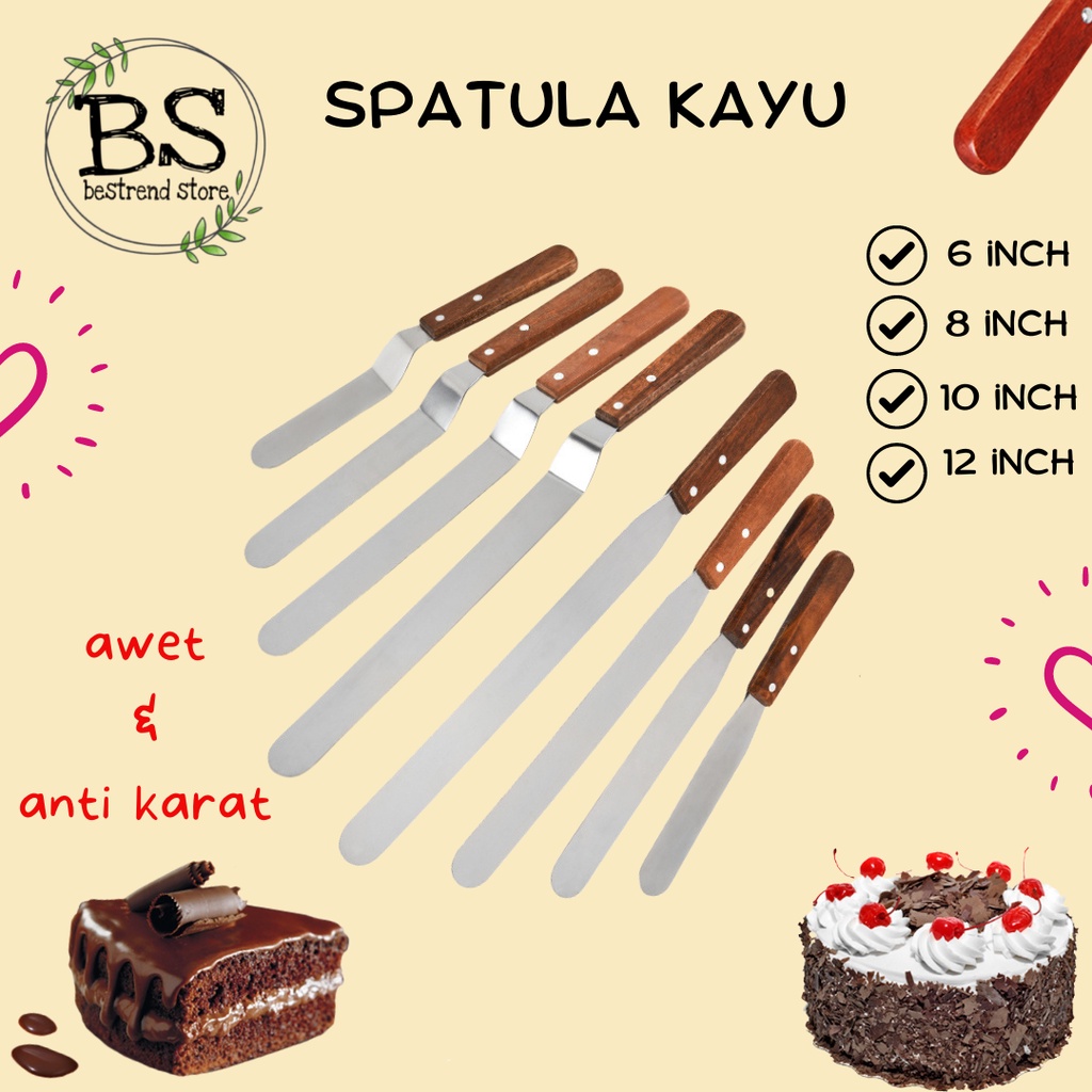 Jual Spatula Buttercream Kue Stainless Gagang Kayu Lurus 6 8 10 12 Inch Shopee Indonesia