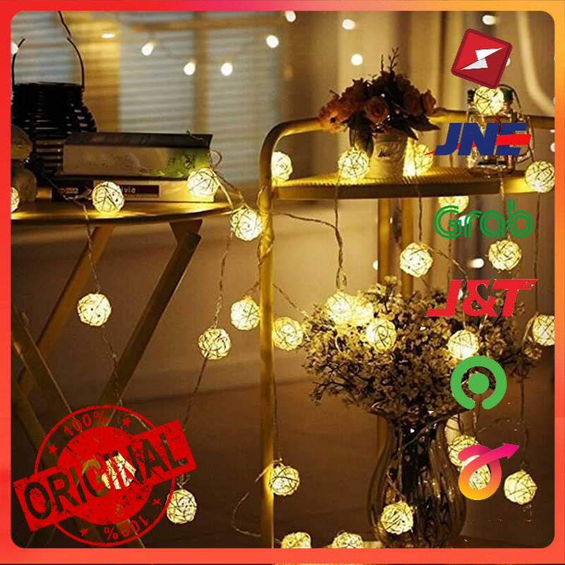 Jual Lampu Hias Dekorasi Bola Rotan String Fairy lampu hias kamar tidur(04)
