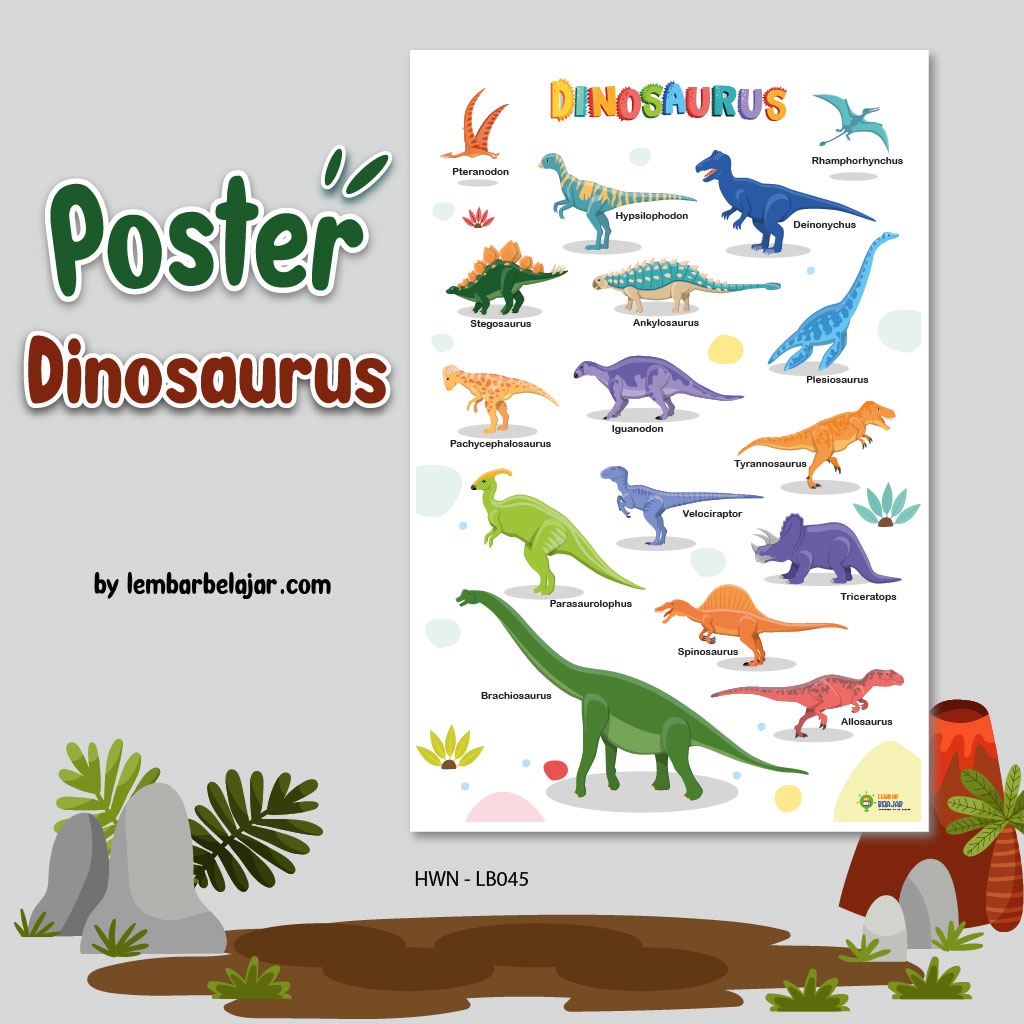 Jual Poster Belajar Mengenal Nama Nama Dinosaurus Poster Edukasi
