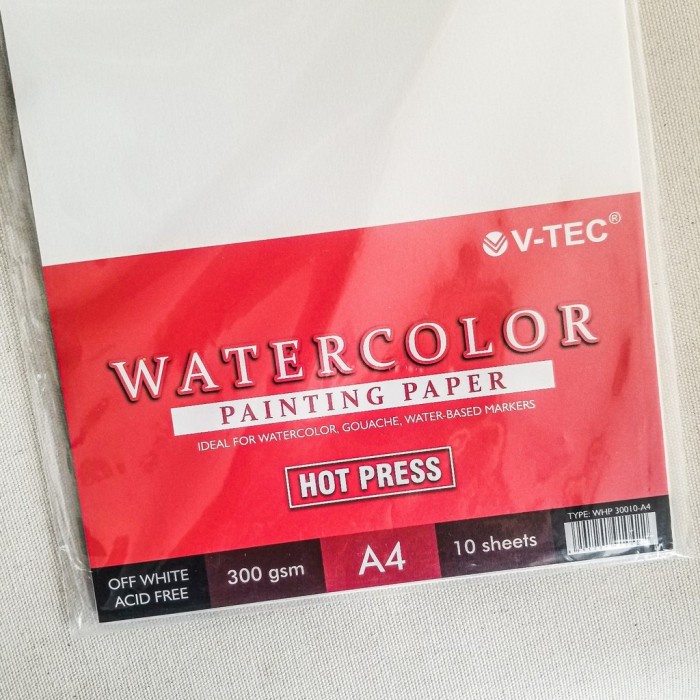 Jual (1 PACK = 10 LMBR A4 ) HOT PRESS 300 gsm Kertas Gambar Watercolor
