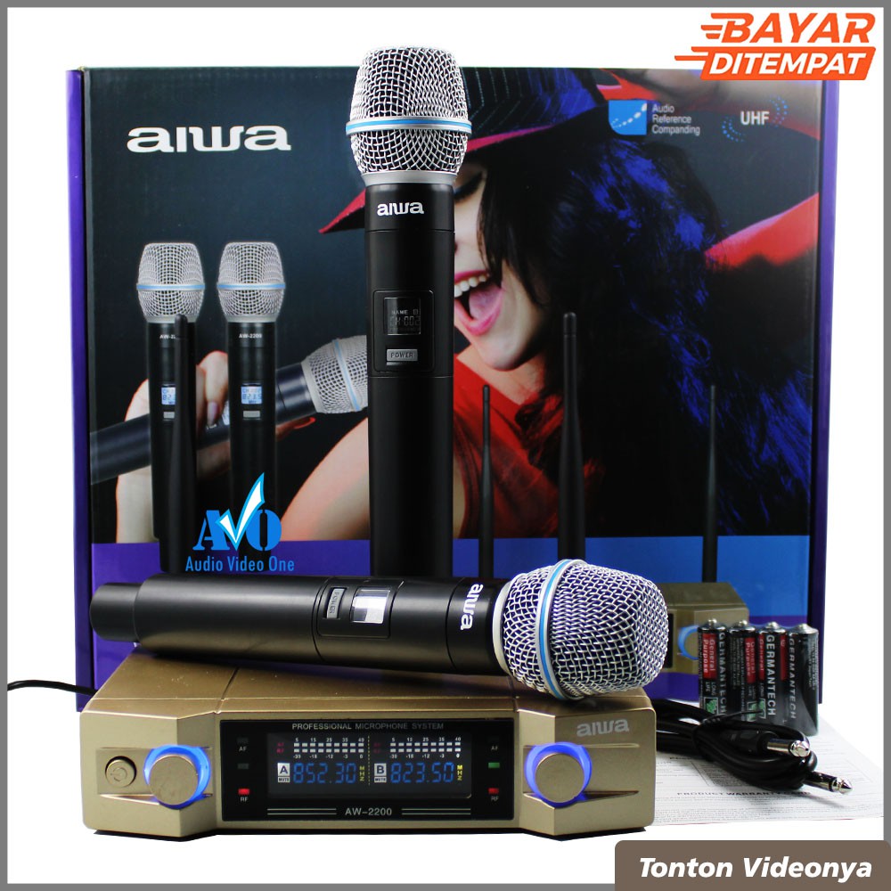 Jual Mic Wireless Aiwa AW2200 Microphone Balanced Mik Karaoke Tanpa