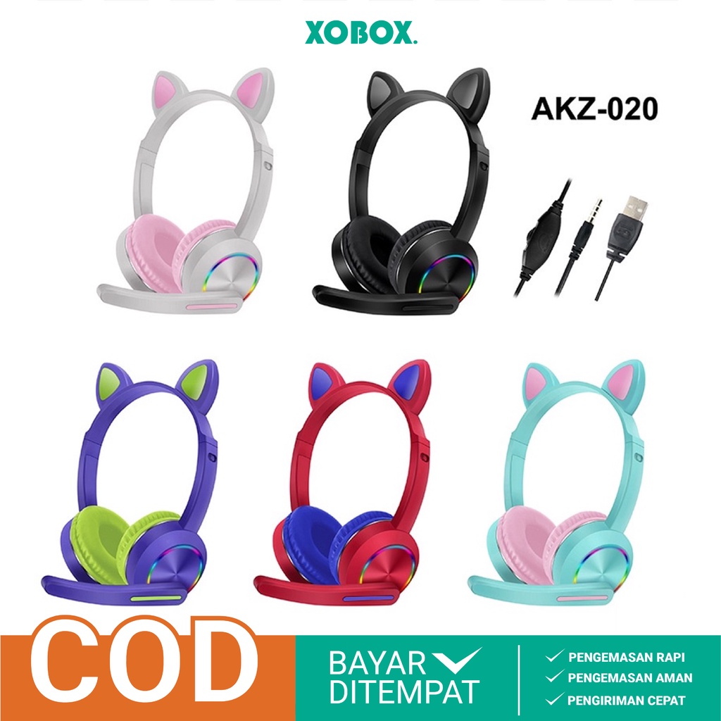 Jual Headset Gaming Cat Ear RGB Stylish AUX / Jack Cable With