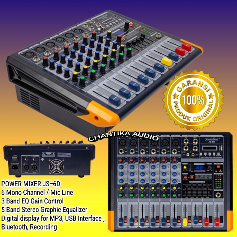 Jual POWER MIXER SOUNDBEST JS6D 6 Mono Channel MP3, USB , Bluetooth