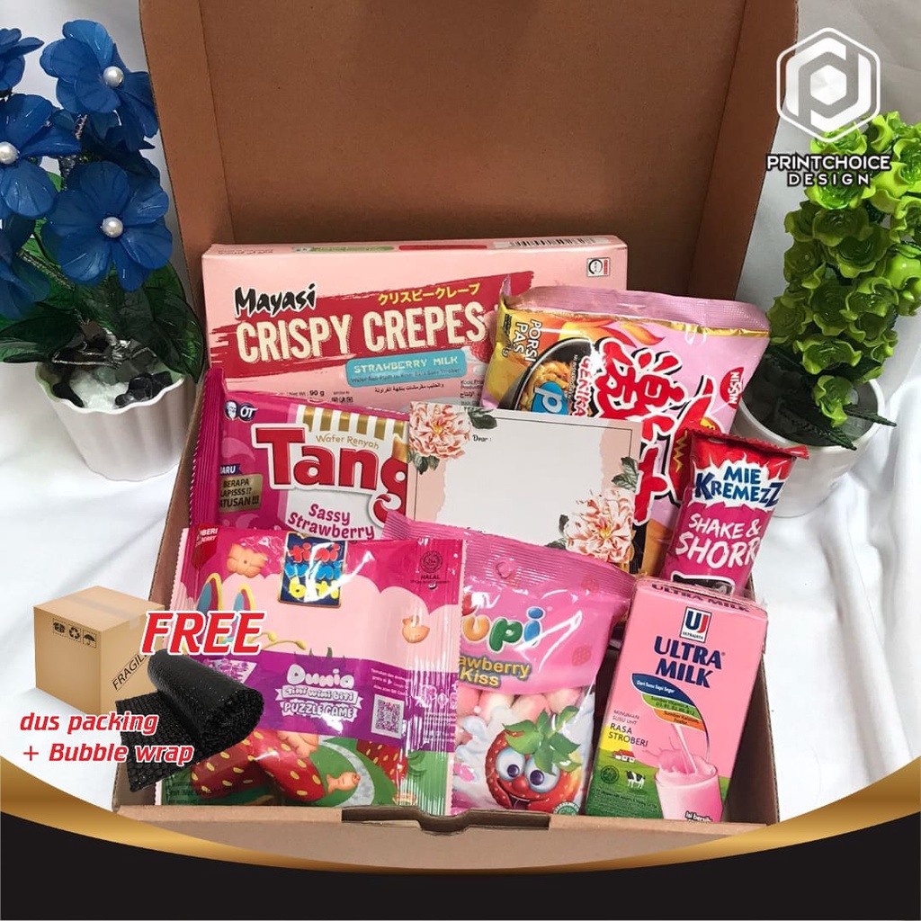 Jual HAMPERS SNACK BOX / GIFT BOX / SNACK BOX / KADO ULANG TAHUN / KADO WISUDA PAKET PINK