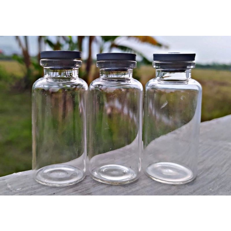 Jual botol vial/Botol kaca mini vial 20ml panjang tutup rubber stoper