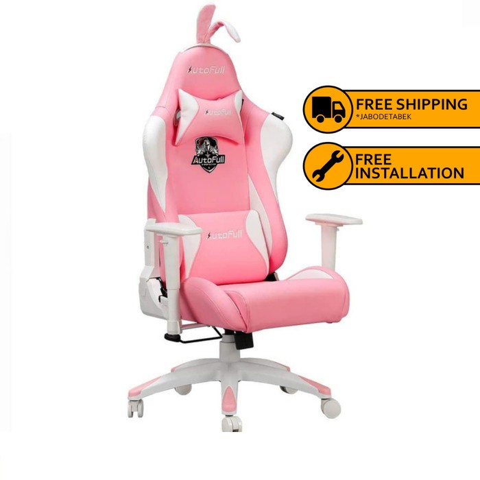 Jual AutoFull Pink Gaming Chair with Adjustable Reclining Back AF055PUW