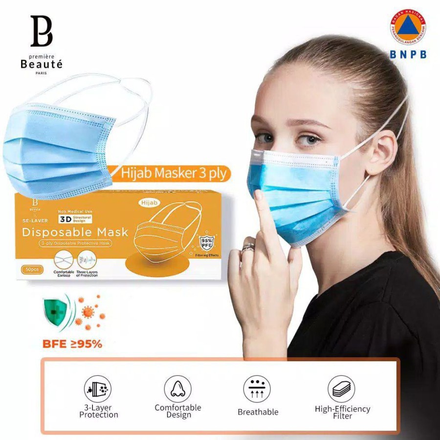 Jual Disposable Mask Masker Hijab 3ply Premiere Beaute Shopee Indonesia