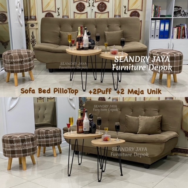 Jual SOFA BED MINIMALIS+2PUFF+MEJA/KURSI SANTAI/PROMO MURAH/MODERN