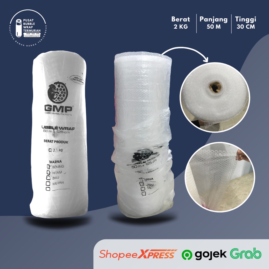 Jual [READY] Bubble Wrap GMP Bening Berat 2Kg Ukuran 1,25m x 50m