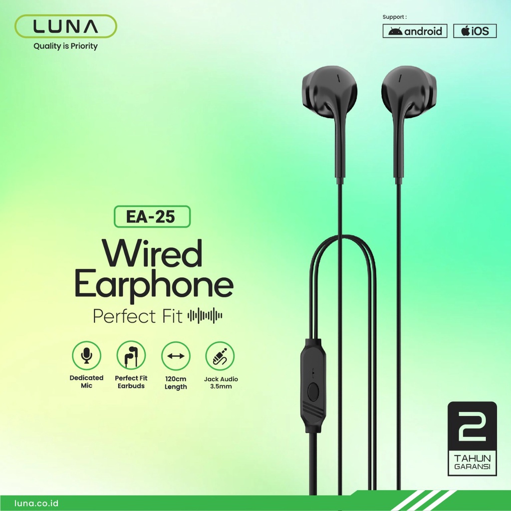 Jual Headset Earphone in Ear Wired Bass Android iPhone Mic Luna EA25
