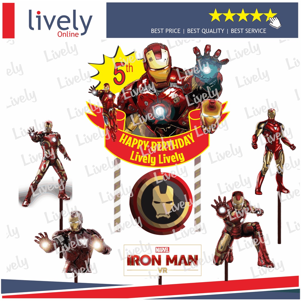 Jual CUSTOM NAMA CAKE TOPPER KARAKTER IRONMAN HIASAN KUE ULANG TAHUN