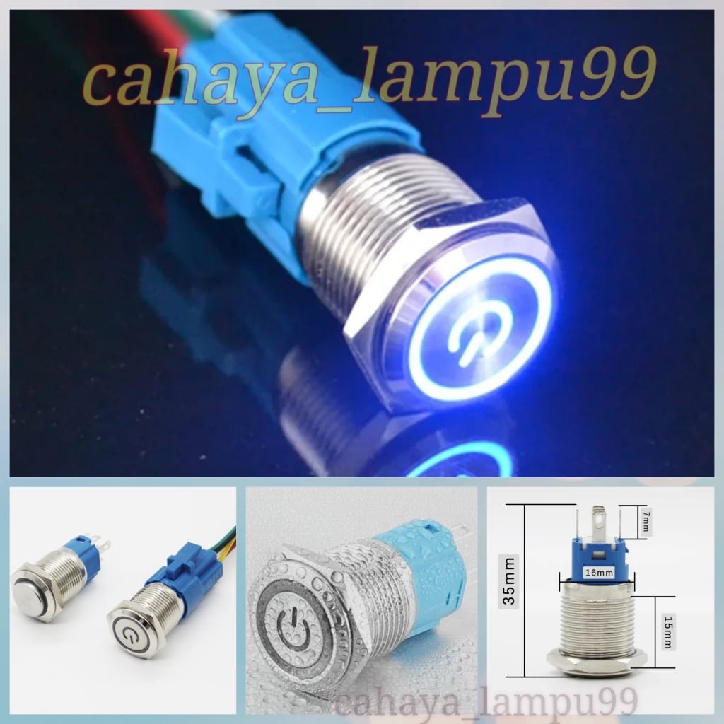 Jual Saklar LED Stainless Tombol On Off Push Button Metal plus soket