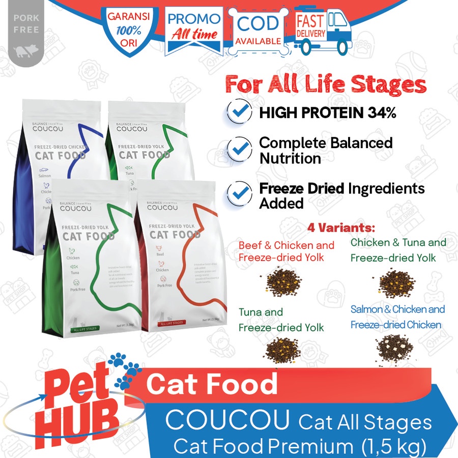 Jual Makanan Kucing / Super Premium Cat Food / COUCOU All Stages 1.5 Kg