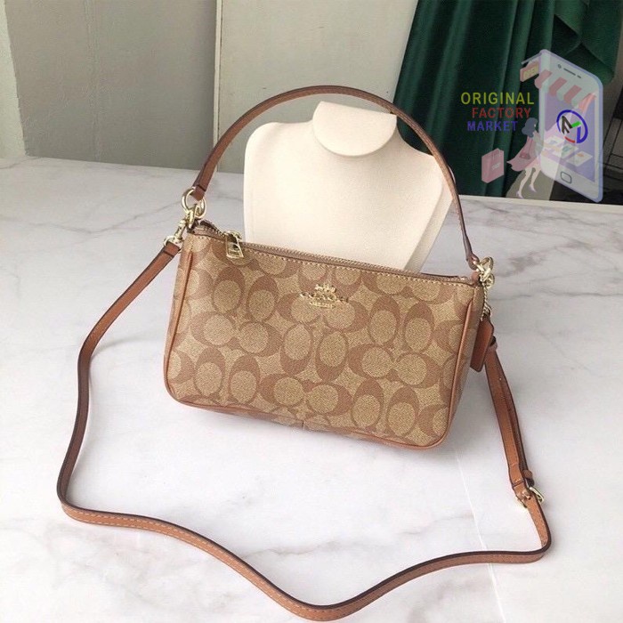 Jual TAS COACH Top Handle Pouch Signature Canvas Khaki ORIGINAL COACH