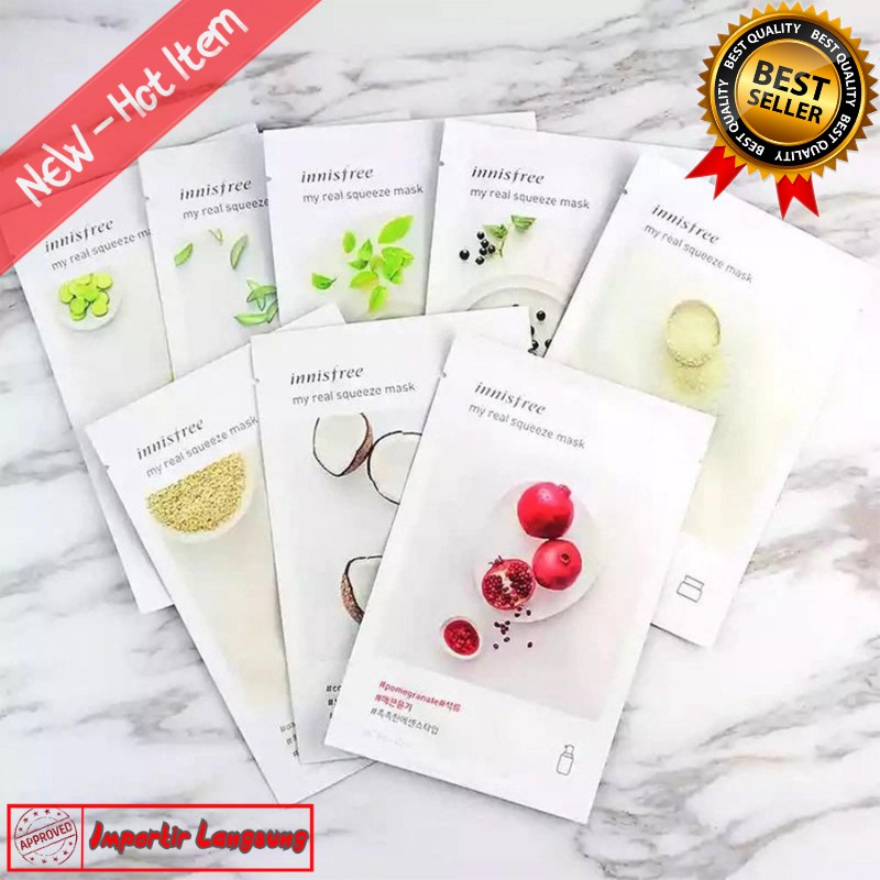 Jual SHEET MASK INNISFREE MASKER WAJAH / MUKA ORGANIK MY REAL SQUEEZE