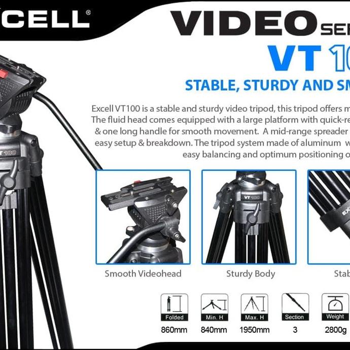 Jual Excell VT100 Tripod Video Professional Head Video Shooting Smooth