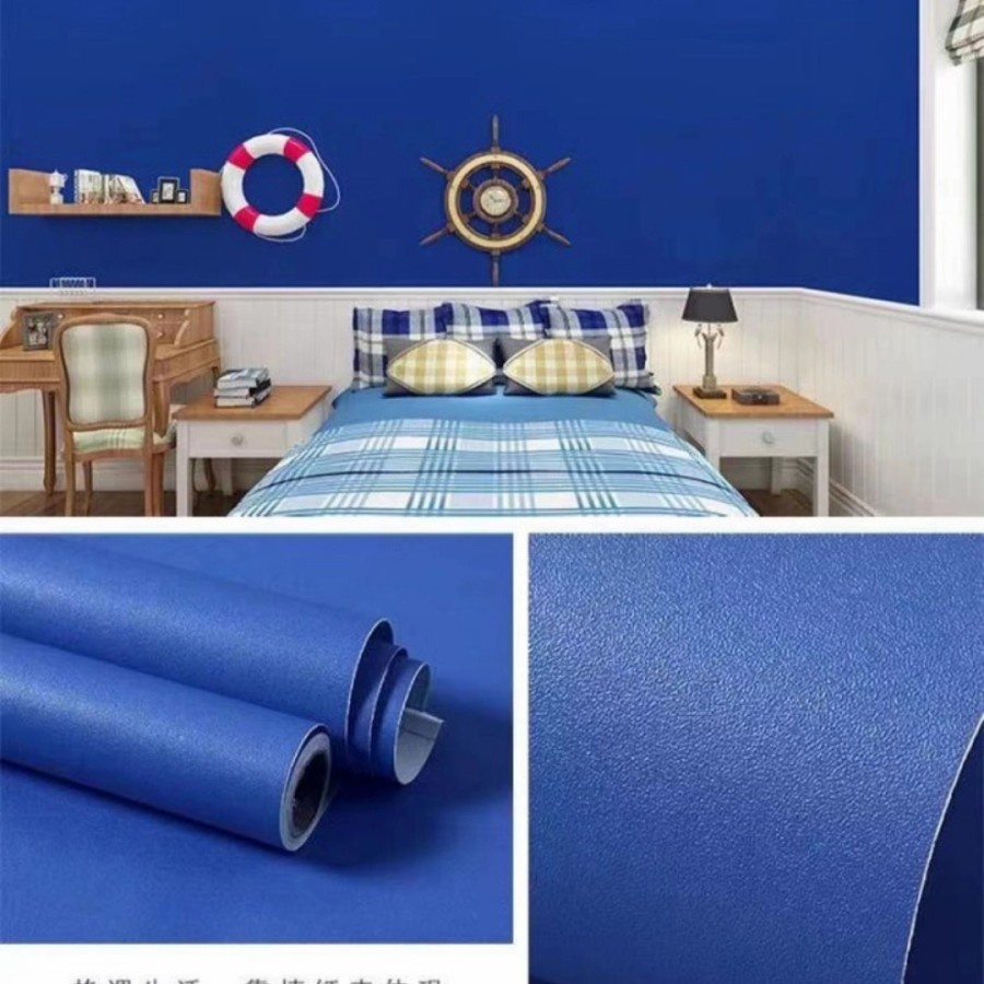 Jual Wallpaper Sticker Dinding Polos Biru Tua Mewah Cocok Untuk