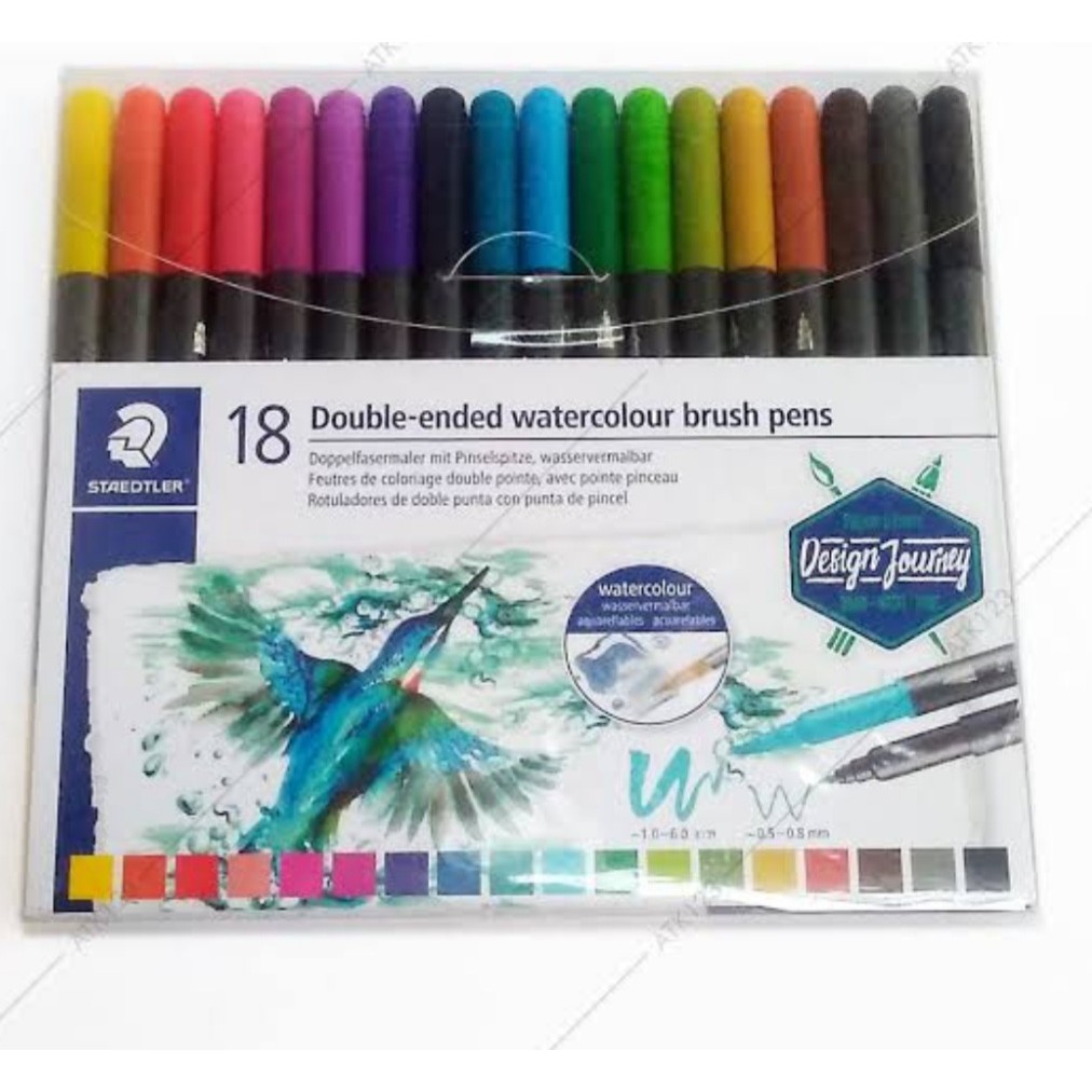 Jual STAEDTLER DOUBLE ENDED FIBRE TIP WATERCOLOR BRUSH PEN 18 COLOURS