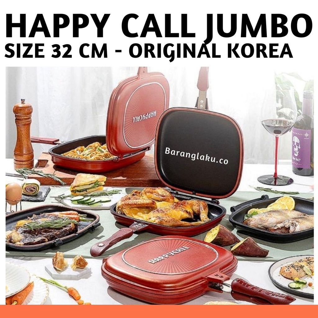 Jual HAPPY CALL GRILL DOUBLE PAN JUMBO 32CM ORIGINAL KOREA / WAJAN PEMANGGANG BOLAK BALIK CBT
